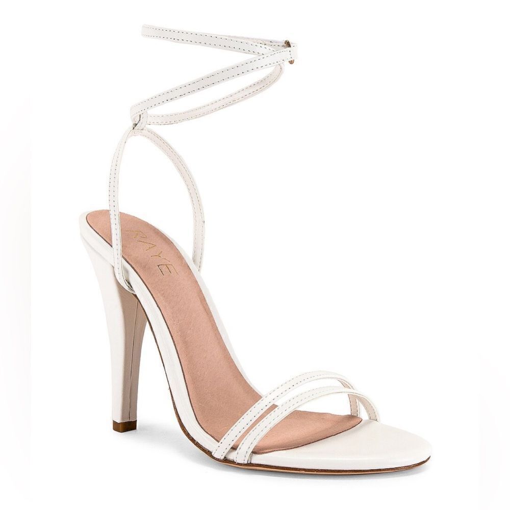 REVOLVE RAYE Leather Clara Ankle Wrap Heel in White Strappy Stiletto 6.5